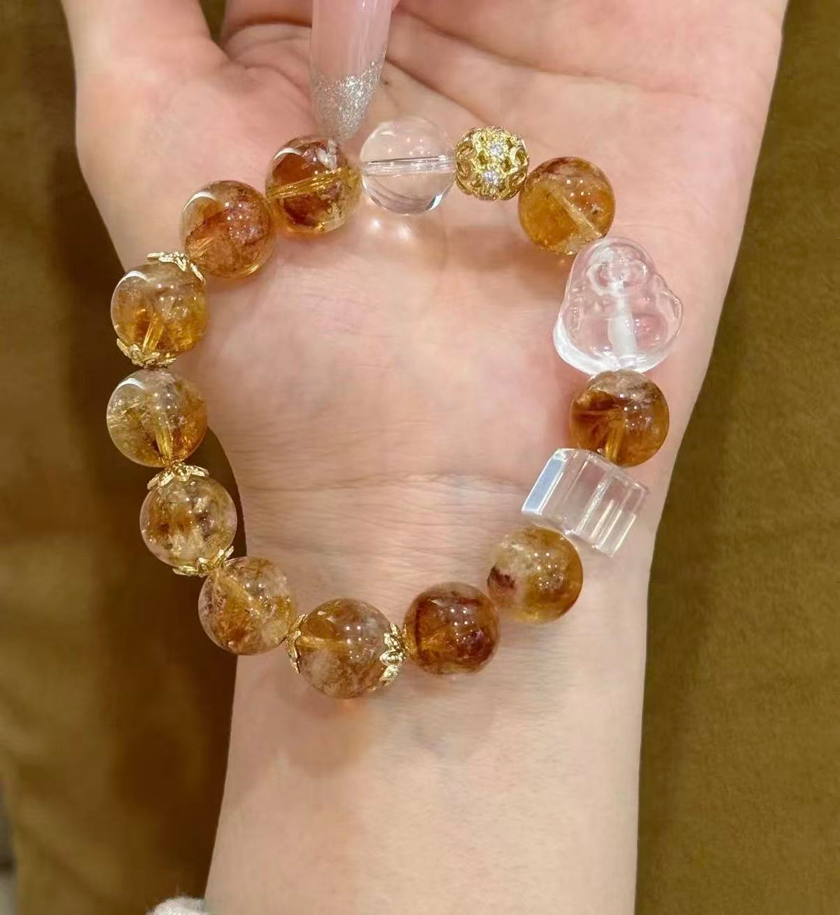 ncie 114 Yellow gum flower crystal bracelet, white crystal lucky pendant original necklace