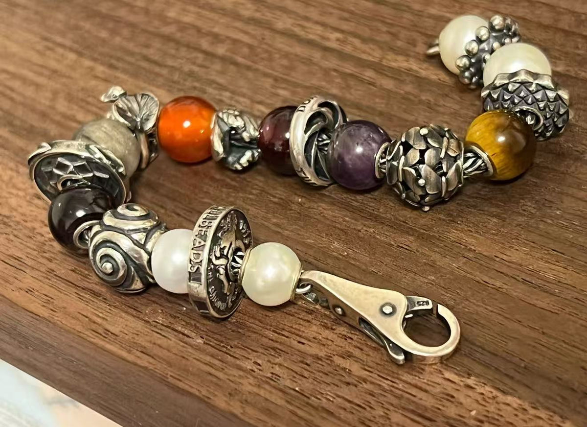 nice 179 Vintage Silver Jewelry with Glass Bead Bracelet